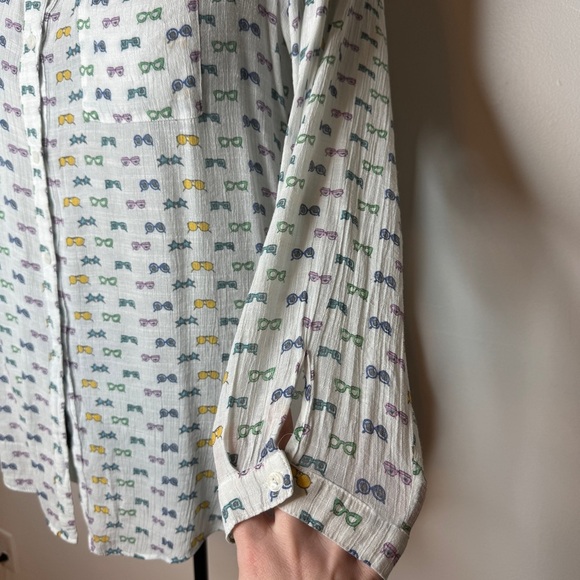 White Glasses Print Button Down Shirt Zac & Rachel - Picture 3 of 5